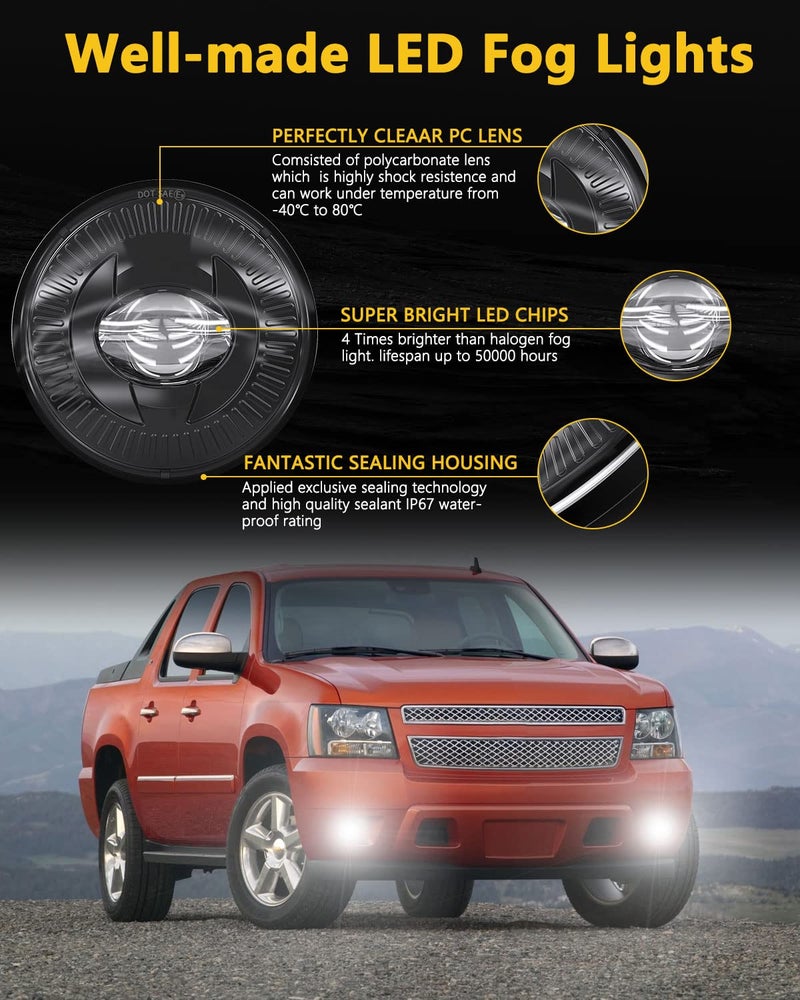 BICYACO Led Fog Lights 5202 Compatible with 07-14 Suburban/Tahoe/07-13 Avalanche/10-13 Camaro/15-16 Colorado/15 Silverado/GMC Acadia/Yukon/XL/Ford Mustang/08-09 Pontiac G8-1 Pair Black - Image 2